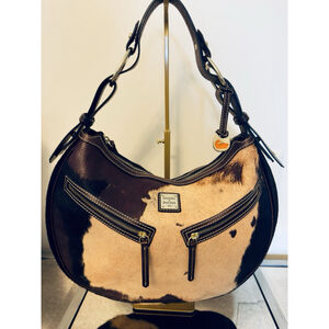 Dooney Bourke Hobo Brown Cognac Calf Hair Crescent Leather Satchel Bag